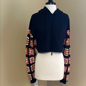 Black Hoodie with Colorful Crochet Sleeves